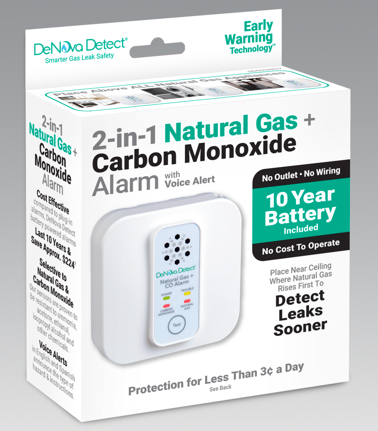 10-Year 100% Battery-Powered Carbon Monoxide + Natural Gas Alarm